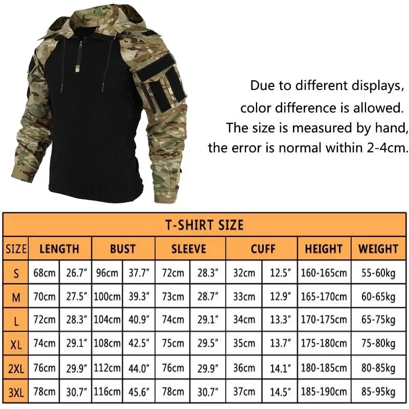 Hunting Outdoor Clothing - Tactical Shirts Camo Combat T-Shirt Hooded